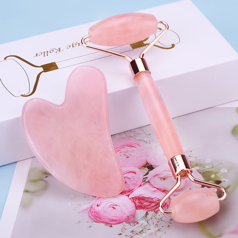 Rose Quartz Jade Roller + Gua Sha Facial Tool Set